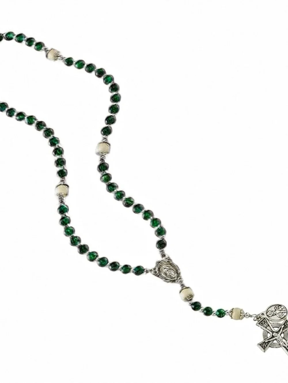 Irish Celtic Green Marbled Rosary with Laminated St. Patrick Prayer Card & Pouch - Picture 3 of 4